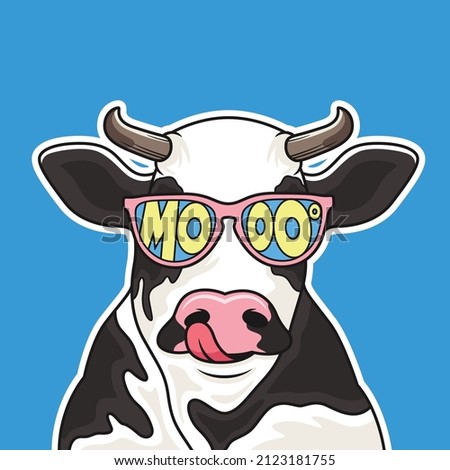 Cute cow wear glasses. Animal vector icon illustration, isolated on premium vector