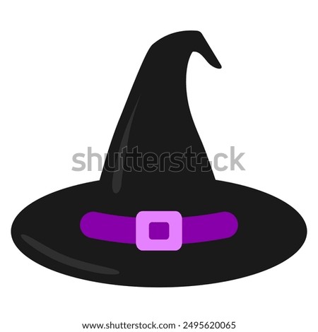 Black and purple witch hat editable icon for Halloween holiday graphic resources. Hag, warlock, wizard, sorcerer symbol. EPS editable vector.