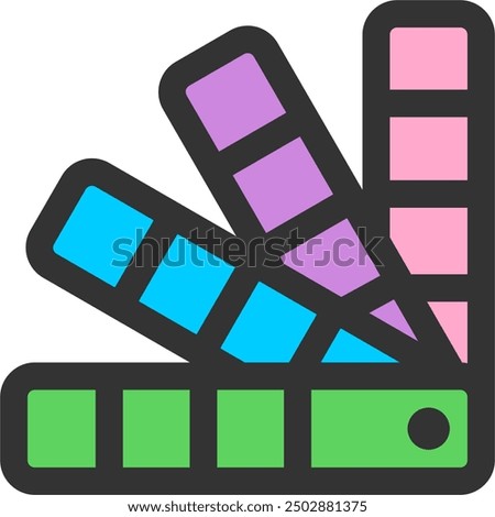 Pastel cool colors palette swatchbook flat icon in green, blue, lilac and pink. Graphic resource for painting, creative arts, coloring and visual design. Editable EPS vector.