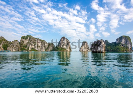 Limestone mountain scenery at Halong Bay, North Vietnam.