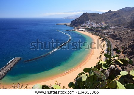 Famous beach and ocean lagoon Playa de las Teresitas,Tenerife, Canary islands, Spain
