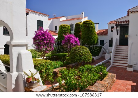 Beautiful holiday villas built in typical island style, Menorca, Balearic Islands, Spain