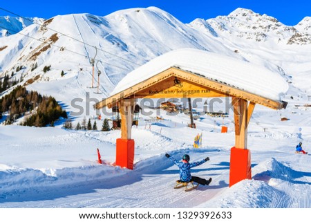 Similar – Image, Stock Photo Alpine panorama, Serfaus / Austria