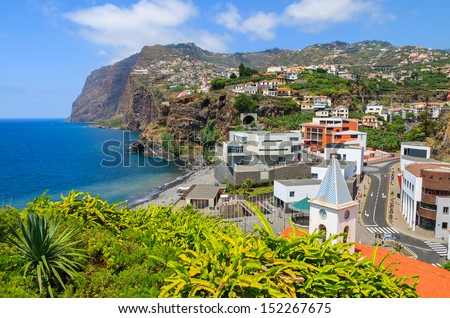 View of Cabo Girao cliff and Camara de Lobos town, Madeira island, Portugal