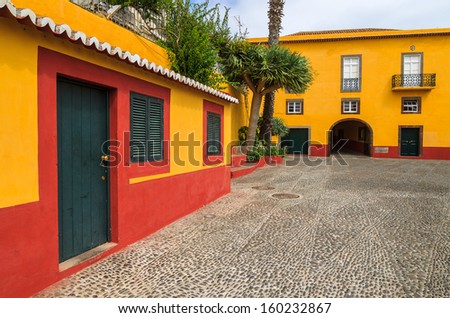 Yellow old castle building Fortaleza de Sao Tiago in Funchal, Madeira island, Portugal