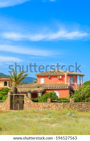 Traditional holiday villa houses on Capo Boi beach, Sardinia island, Italy