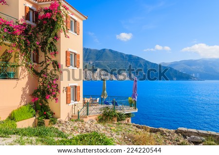 Holiday villa with sea view on coast of Kefalonia island in Assos village, Greece