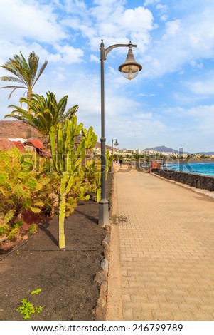 Coastal promenade along ocean in Playa Blanca, Lanzarote, Canary Islands, Spain