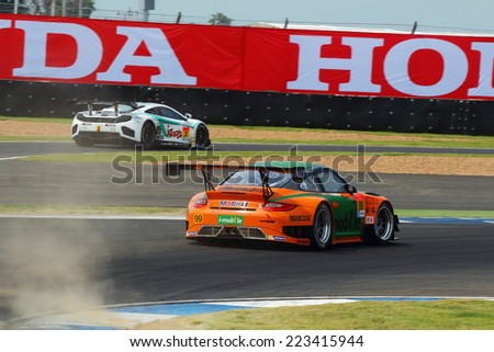 Buriram THAILAND - October 5:i-mobile Thailand team, Super GT race car, which was first held in Thailand at Chang International Circuit in Buriram United, on October 4-5, 2014 at the Buriram, Thailand