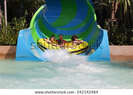 Hua Hin, Thailand - January 2:  Unidentified  tourists enjoy playing with water at the Asia's first water jungle Vana Nava, on January 2, 2015 at the Hua Hin, Thailand.