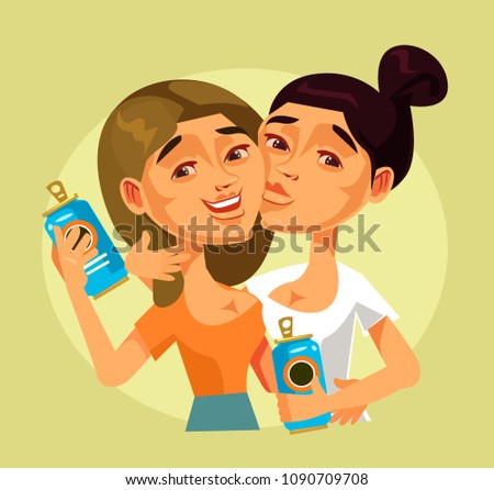 Two happy smiling young girls women best friends characters drinking beer and having fun. Party holiday celebration design graphic flat isolated cartoon illustration