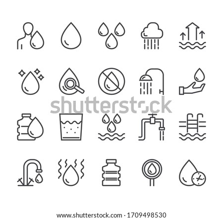 Water line black pictogram icon isolated set. Vector flat graphic design
