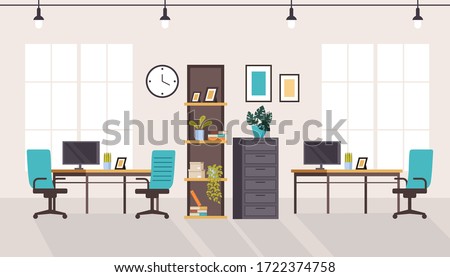 Office workstation furniture interior concept. Vector flat graphic design cartoon illustration Foto stock © 