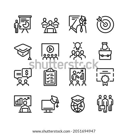 Business training line icons. Set of outline symbols, simple graphic elements, modern linear style black pictograms collection. Vector line icons set