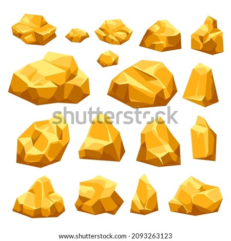 Gold stone mining game elements concept illustration. Vector flat cartoon graphic design isolated set