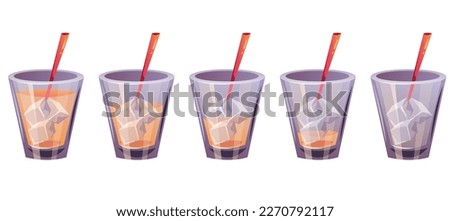 Alcohol cocktail glass drink empty full animation steps action concept. Vector graphic design illustration element
