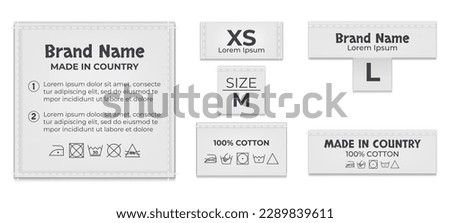 Label tag wash laundry cloth mockup isolated set. Vector cartoon graphic design element illustration
