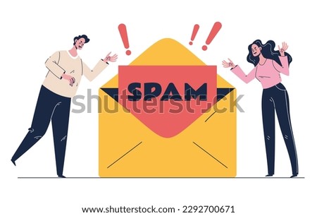 Spam email message mail scam virus exclamation error concept. Vector graphic design illustration