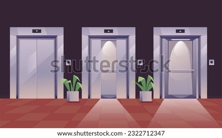 Open elevator lift door with light isolated concept. Vector design graphic illustration
