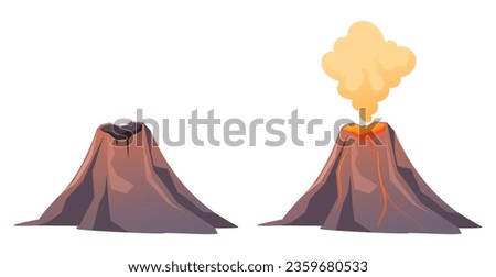 Active and inactive volcano concept. Vector flat graphic design illustration
