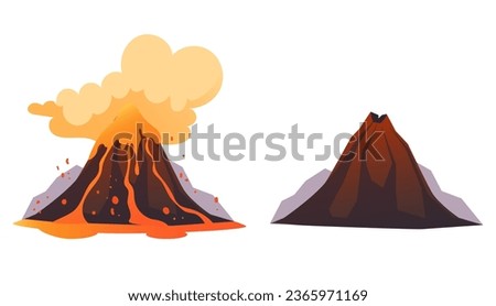 Active and inactive volcano concept. Vector flat graphic design illustration