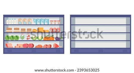 Food grocery product refrigerator empty and full concept. Vector cartoon graphic design element illustration