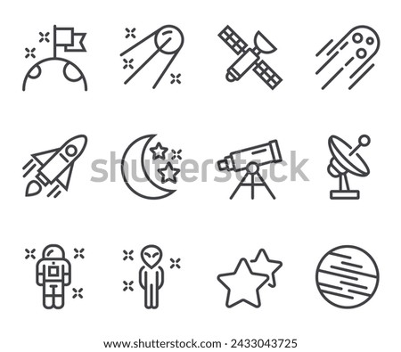 Space line icons. Set of outline symbols, simple graphic elements, modern linear style black pictograms collection. Vector line icons set