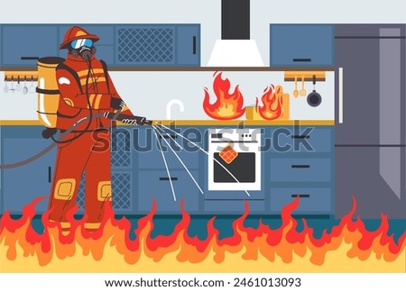 Fireman in fire house inside interior concept. Vector flat graphic design illustration