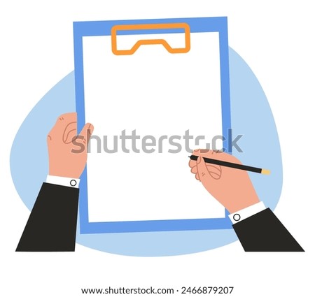 Business people hand holding empty clipboard isolated concept. Vector graphic design illustration