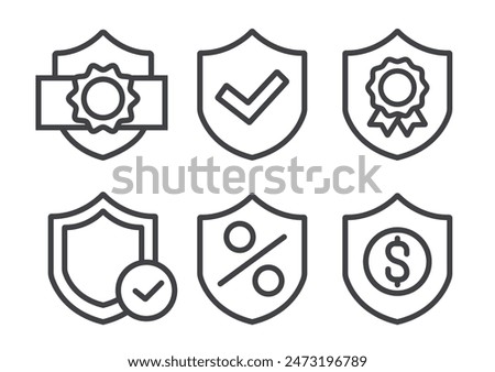 Shields protect safety logo icons isolated set. Vector flat graphic design illustration