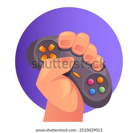 Game pad gamepad controller joystick in hand concept. Vector graphic design element illustration