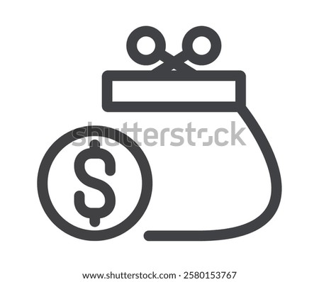 Wallet money line art isolated icon. Vector flat cartoon illustration