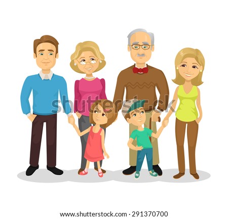 Vector Full Family Flat Cartoon Illustration - 291370700 : Shutterstock