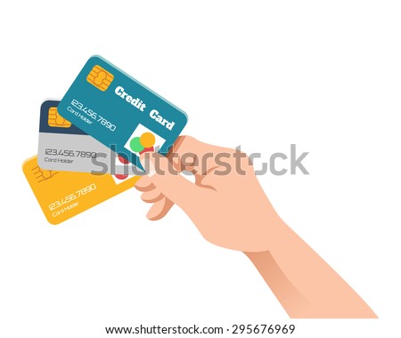 Hand holding credit card. Vector flat illustration