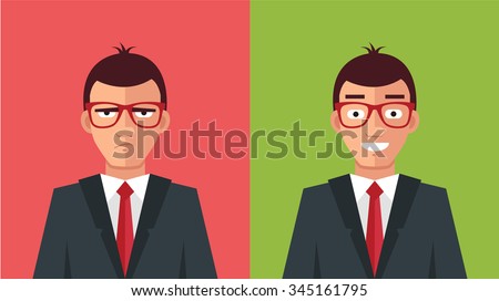 Happy And Angry Man. Vector Flat Illustration - 345161795 : Shutterstock