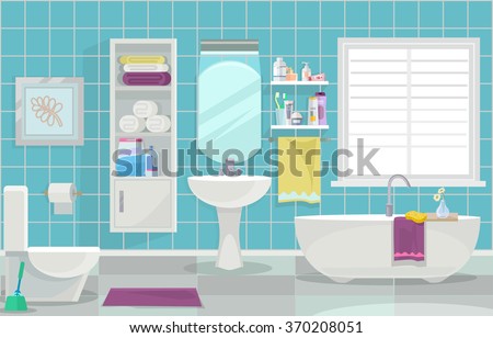 Modern bathroom interior. Vector flat illustration