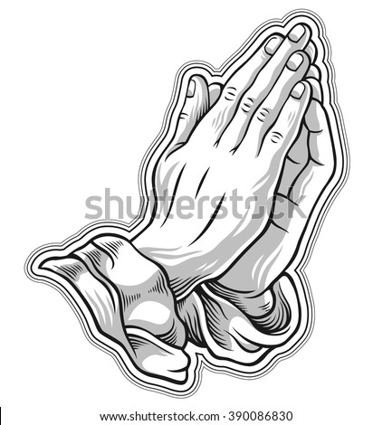 Black and white prayer hand. Vector illustration