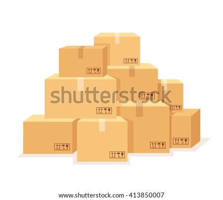 Carton boxes set. Vector flat cartoon illustration