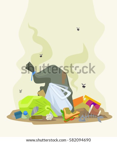 Garbage dump. Vector flat cartoon illustration