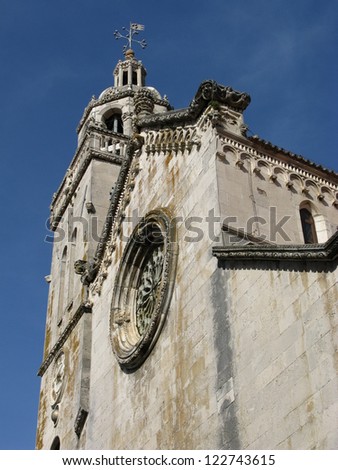 The cathedral of St Marco in the center of Korcula city in Croatia is a gothic renaissance building