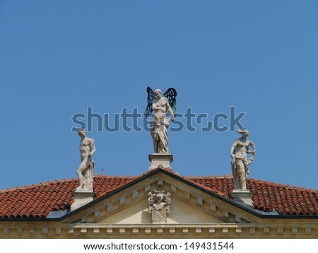 A detail of the roof of the Venetian villa Valmarana (Ai Nani)  on the slopes of monte Berico near Vicenza in Italy