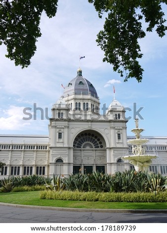 The Royal Exhibition Building showing the fountain on the southern or Carlton Gardens side of the building