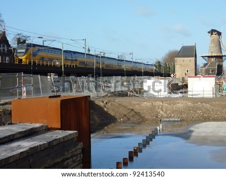 Construction work in progress for the  railway tunnel in Delft in the Netherlands