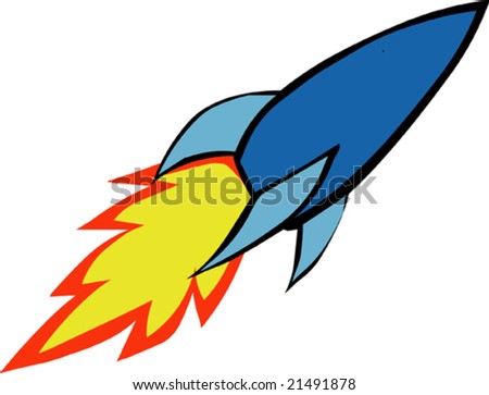 Illustrated Space Rocket With Flame Exhaust Stock Vector Illustration ...