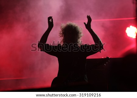Rio de Janeiro, September, 20th,2015- Rock band Queen performs during the Rock in Rio concert. Brian May . Photo Antonio Scorza