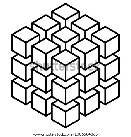 Geometric 3D object optical illusion. Vector illustration, 3D cube idea