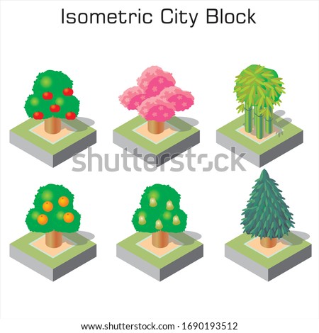 Isometric park urban infrastructure facilities. Landscape natural trees parks illustration vector