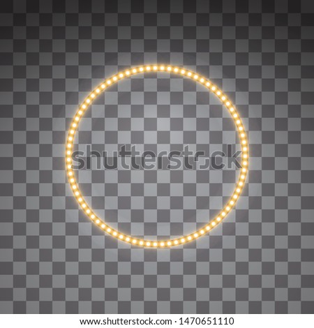 Shining golden led vector circle frames, neon illumination on transparent background. Glowing decorative circle tapes of diode ecological lamps light effect for banners, web-sites