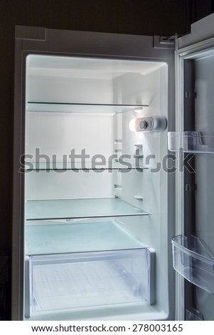 no food in the refrigerator: a cold light in an empty refrigerator
