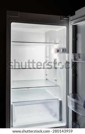 no food in the refrigerator: a cold light in an empty refrigerator